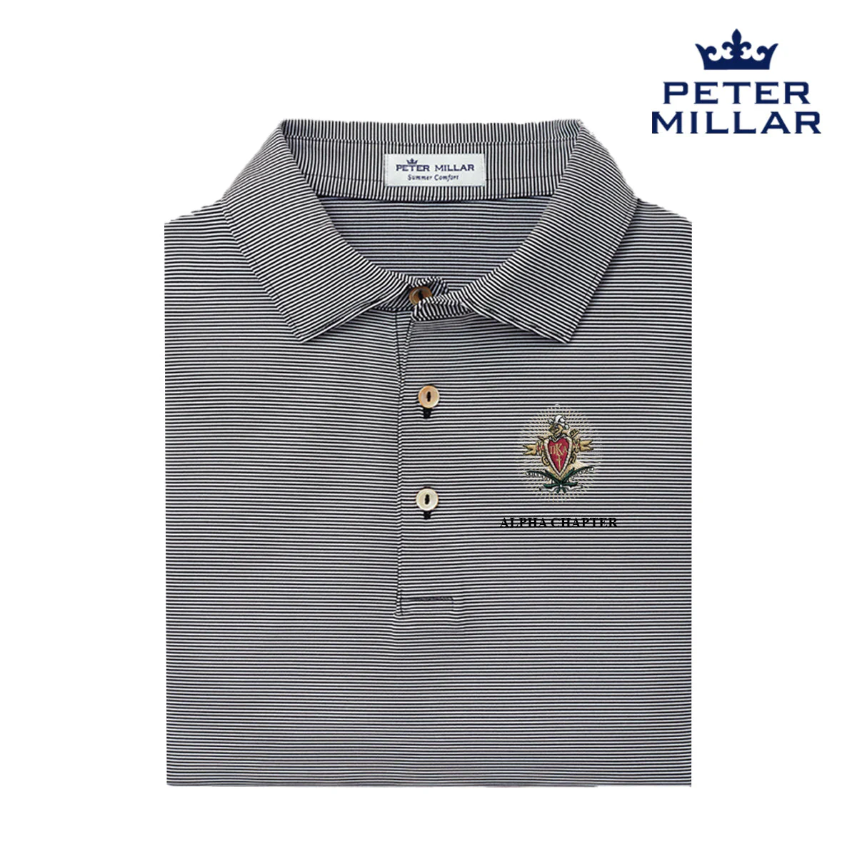 Pike Personalized Peter Millar Jubilee Stripe Stretch Jersey Polo with Crest - Image 3