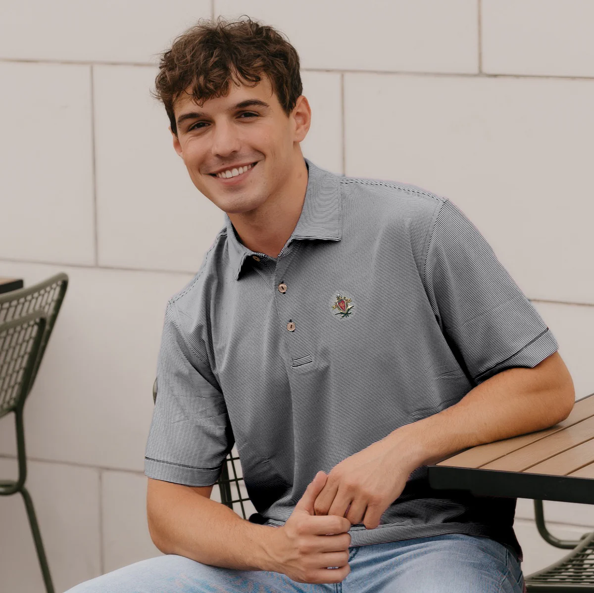 Pike Peter Millar Jubilee Stripe Stretch Jersey Polo with Crest - Image 5